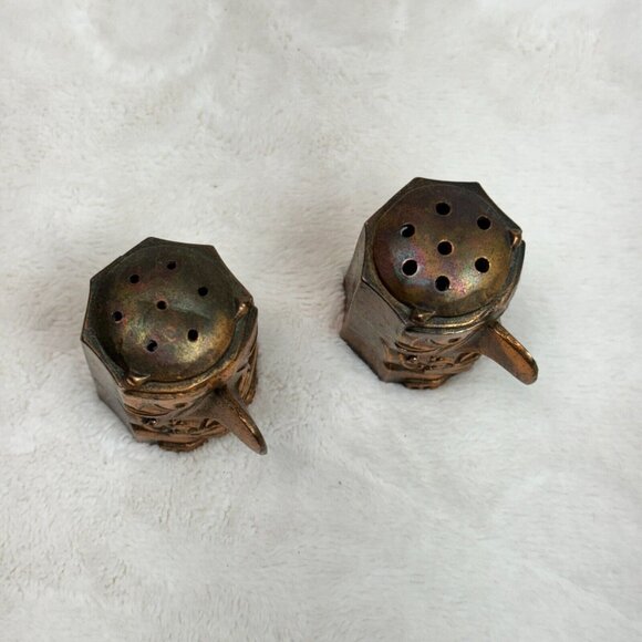 Vintage Totem Salt & Pepper 1.8" Shakers  Copper/Bronze Made in Japan - Picture 4 of 10